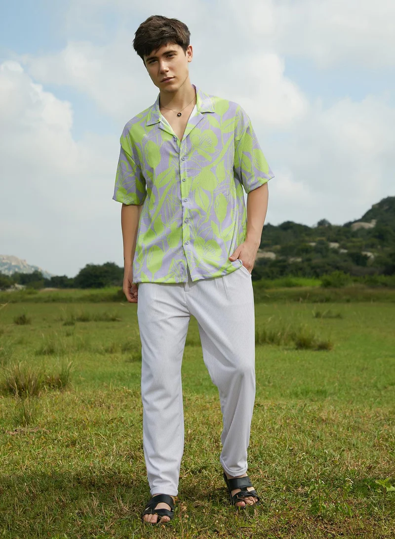 CAHOOT  Men's Lavender & Neon Yellow Citrus Botanic Oversized Shirt for Men | Best Price UAE