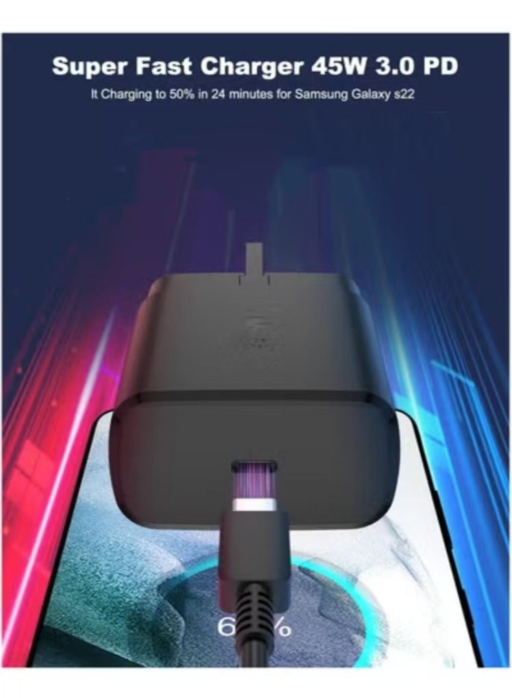 كابتن تيك شاحن شحن USB C فائق السرعة بقدرة 45 وات - متوافق مع S24 S23 S22 S21 S20 Ultra، S24+ S23+ S22+ S21+، A53، A15، A 55، A54 - محول طاقة من النوع C، - Image 5