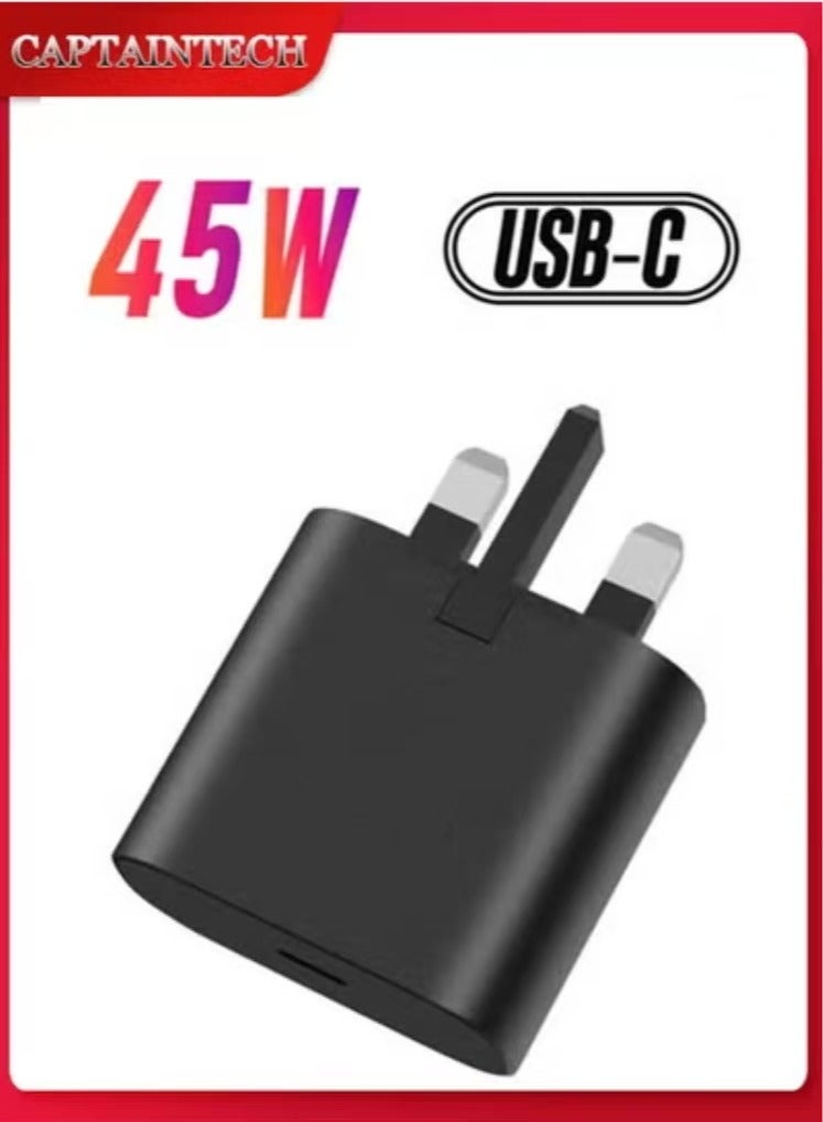 كابتن تيك شاحن شحن USB C فائق السرعة بقدرة 45 وات - متوافق مع S24 S23 S22 S21 S20 Ultra، S24+ S23+ S22+ S21+، A53، A15، A 55، A54 - محول طاقة من النوع C، - Image 1