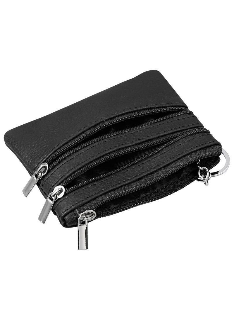 عام محفظة صغيرة لتغيير النقود، مصنوعة من الجلد، مع سحاب وحلقة مفاتيح، لحفظ النقود وبطاقات الائتمان للرجال والنساء. - Image 1