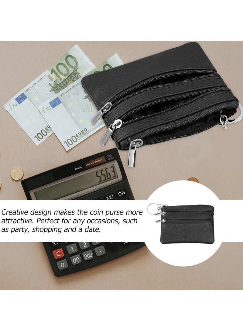 عام محفظة صغيرة لتغيير النقود، مصنوعة من الجلد، مع سحاب وحلقة مفاتيح، لحفظ النقود وبطاقات الائتمان للرجال والنساء. - Image 2