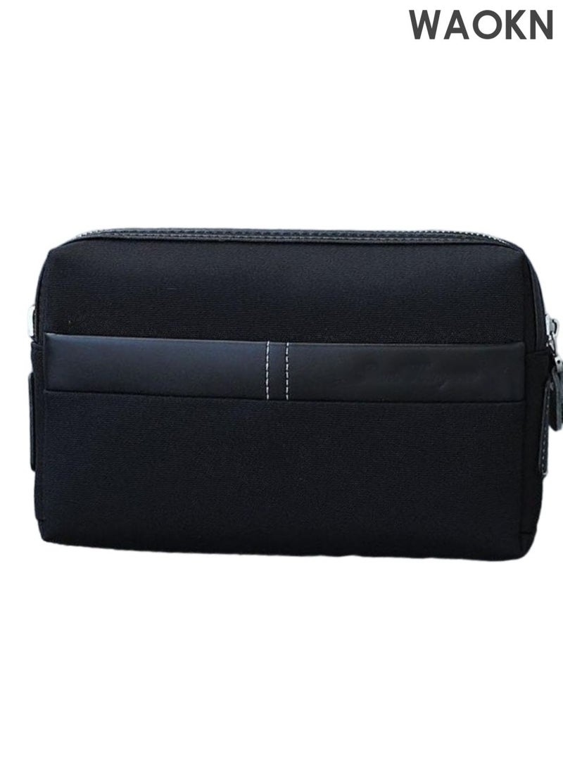 WAOKN Casual Classic Clutch Bag ,Portable Large Capacity Lightweight Wallet, Business Waterproof Oxford Canvas Zipper Card Holder with Wrist Strap for Men and women Travel ,Stain-resistant and wear-resistant,unisex,Black. - Image 1