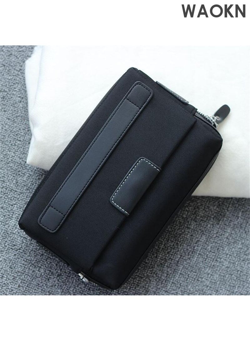 WAOKN Casual Classic Clutch Bag ,Portable Large Capacity Lightweight Wallet, Business Waterproof Oxford Canvas Zipper Card Holder with Wrist Strap for Men and women Travel ,Stain-resistant and wear-resistant,unisex,Black. - Image 2