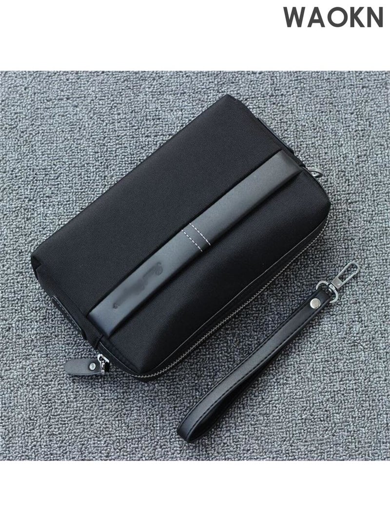 WAOKN Casual Classic Clutch Bag ,Portable Large Capacity Lightweight Wallet, Business Waterproof Oxford Canvas Zipper Card Holder with Wrist Strap for Men and women Travel ,Stain-resistant and wear-resistant,unisex,Black. - Image 5