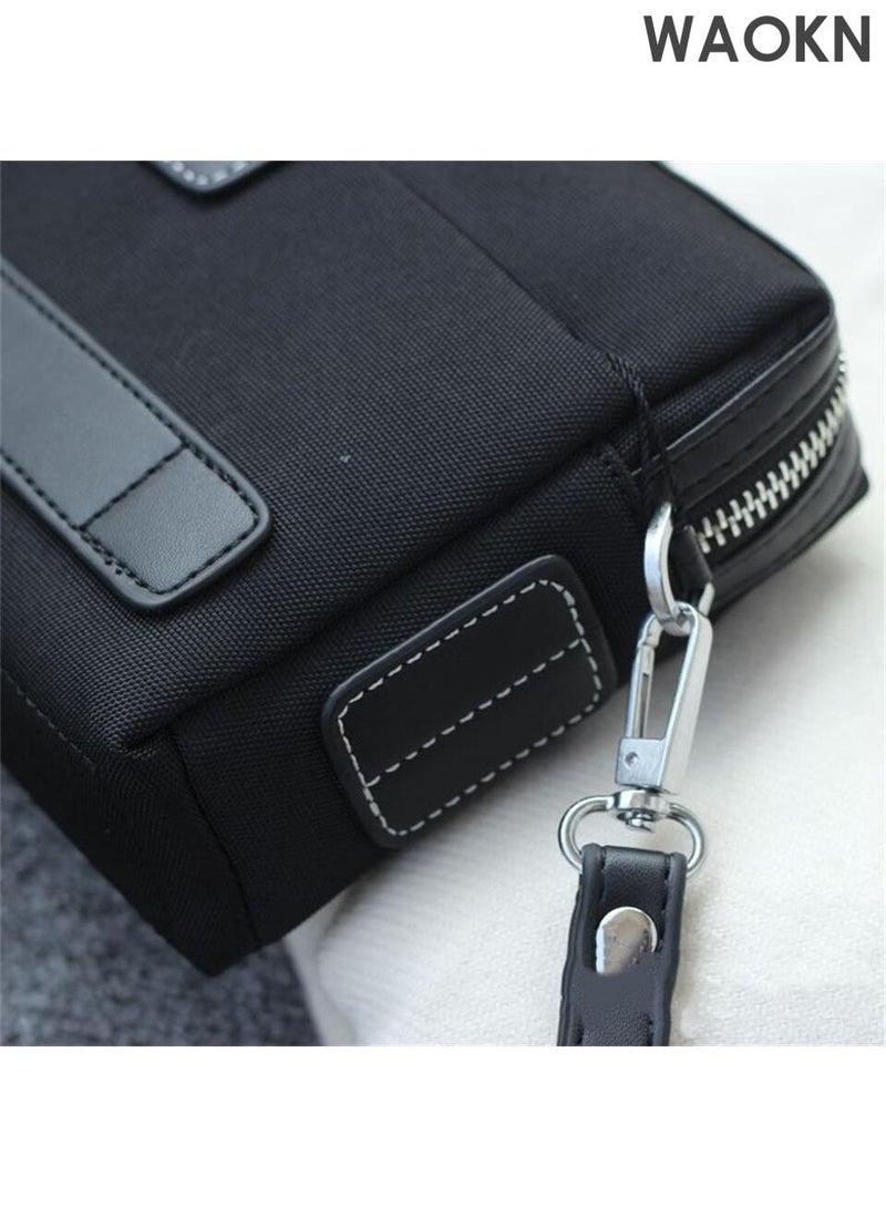 WAOKN Casual Classic Clutch Bag ,Portable Large Capacity Lightweight Wallet, Business Waterproof Oxford Canvas Zipper Card Holder with Wrist Strap for Men and women Travel ,Stain-resistant and wear-resistant,unisex,Black. - Image 3