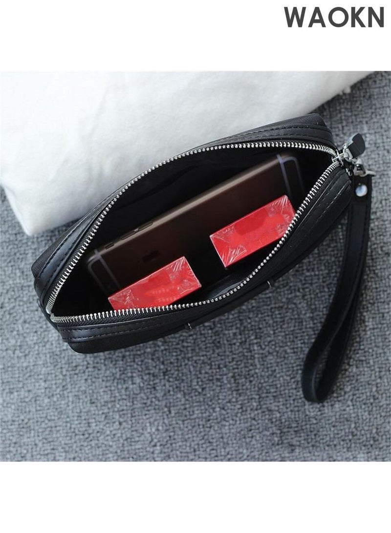 WAOKN Casual Classic Clutch Bag ,Portable Large Capacity Lightweight Wallet, Business Waterproof Oxford Canvas Zipper Card Holder with Wrist Strap for Men and women Travel ,Stain-resistant and wear-resistant,unisex,Black. - Image 4