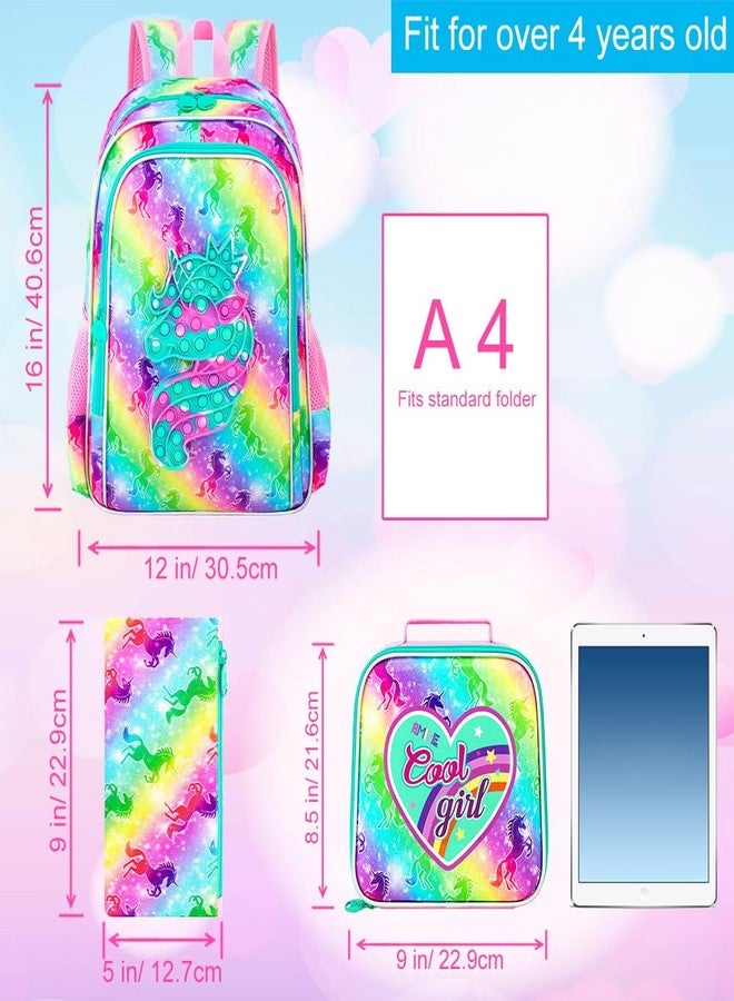 GXTVO 3PCS Unicorn Backpack for Girls, 16" Kids Rainbow Bookbag with Lunch Box, Water Resistant School Bag for Elementary Preschool Toddler - Image 5