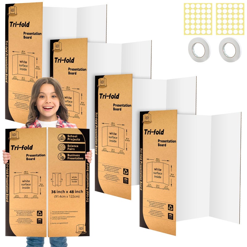 IKAYAS 4 Pack Trifold Poster Board 48" X 36", IKAYAS Single sided White Poster Boards, Science Fair Display Boards Posterboard for Mounting, Prints,Art,Display,Projects Classroom Supplies - Image 1