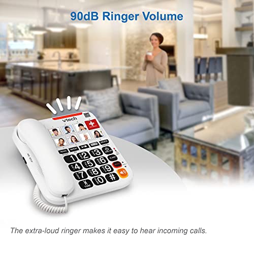 VTECH SN1127 Amplified Corded Answering System. 8 Photo Speed Dial, 90dB Ringer Volume, Big High-Contrast buttons, Audio Booster(+40db), Visual Ringer. Perfect for Seniors, Visually & Hearing Impaired - Image 5