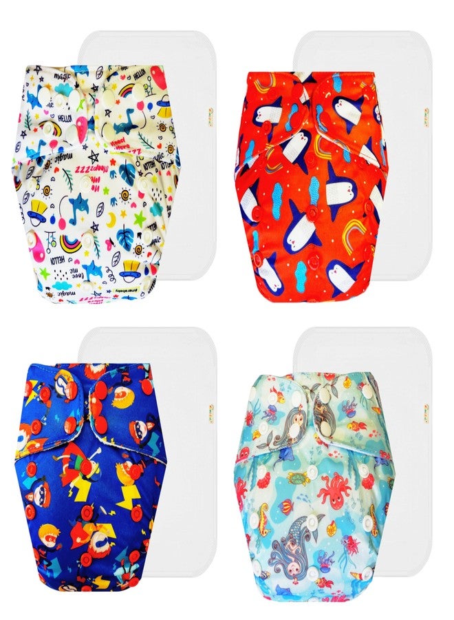 Dumbledo Premium Cloth Diaper with Cotton Insert (Pack of 4) | Dry Feel and Comfortable | Reusable & Washable | Travel Friendly | Ideal for Toddlers | 3 Months - 3 Years | Unisex Baby - Image 1