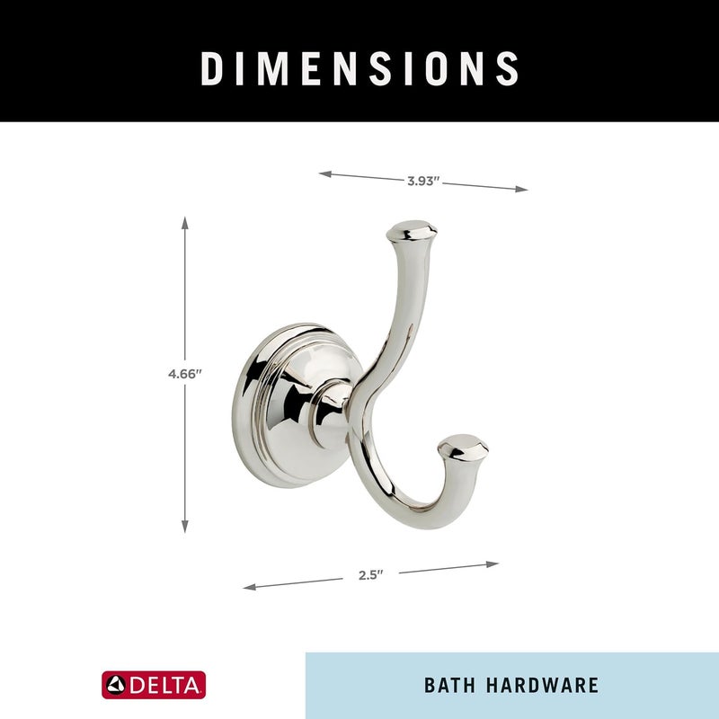 Delta Cassidy (1-Pack) Towel Hooks Polished Nickel Double Bathroom J Hooks Wall Mounted for Robes & Towels Hand Towel Hook Holder Kitchen, Bathroom Accessories 79735-PN - Image 4