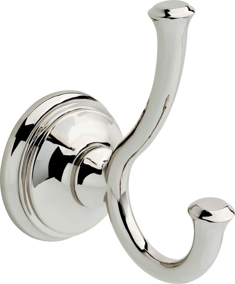 Delta Cassidy (1-Pack) Towel Hooks Polished Nickel Double Bathroom J Hooks Wall Mounted for Robes & Towels Hand Towel Hook Holder Kitchen, Bathroom Accessories 79735-PN - Image 1