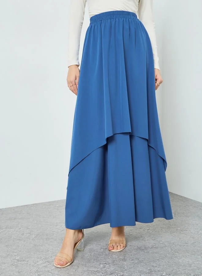 ستايلي تنورة طويلة بطبقة مزدوجة وكشكش