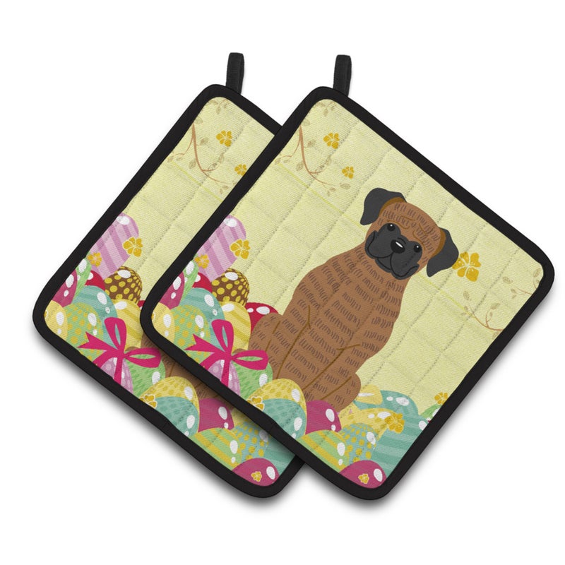 Caroline's Treasures ""Caroline's Treasures Easter Eggs Brindle Boxer Pair of Pot Holders  7.5HX7.5W  Multicolor"" 