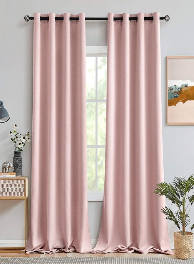 MIULEE Blackout Curtains 96 Inches Long for Bedroom Living Room Thermal Insulated Room Darkening Grommet Top Solid Light Blocking Drapery Set of 2 Window Panels Baby Pink - Image 1