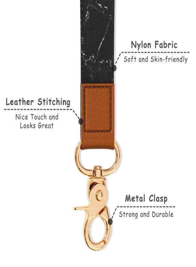 Hsxnam Wrist Lanyard Key Chain, Cute Wristlet Strap Keychain Holder for Women Men Car Keys ID Badges Card Wallet Phone Camera, Black Marble - Image 3