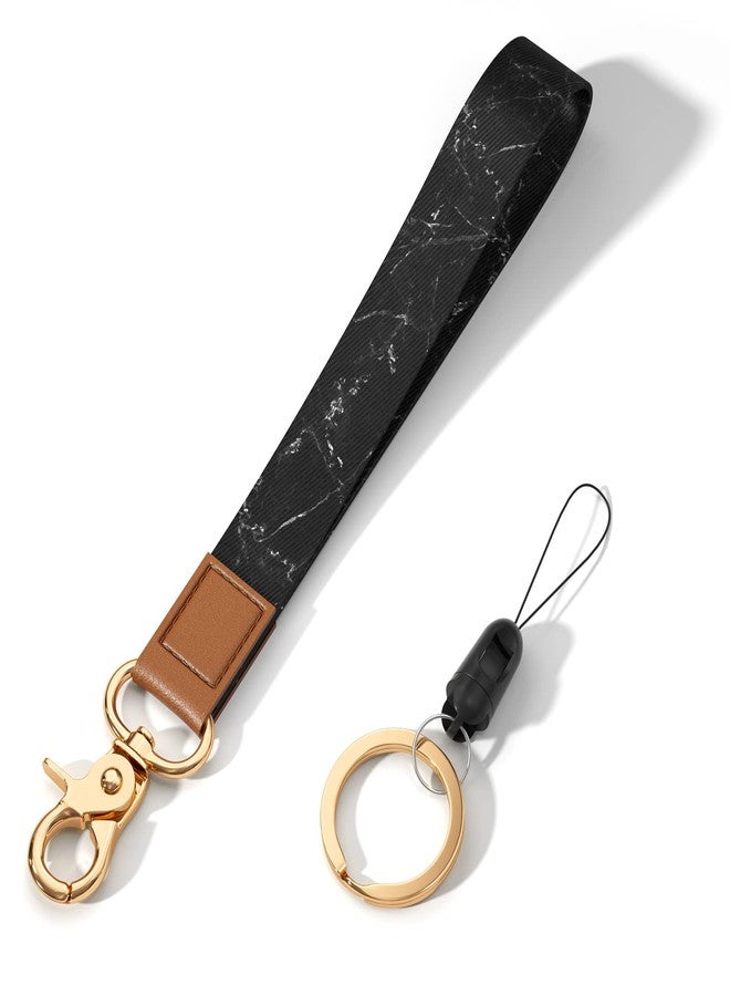Hsxnam Wrist Lanyard Key Chain, Cute Wristlet Strap Keychain Holder for Women Men Car Keys ID Badges Card Wallet Phone Camera, Black Marble - Image 1