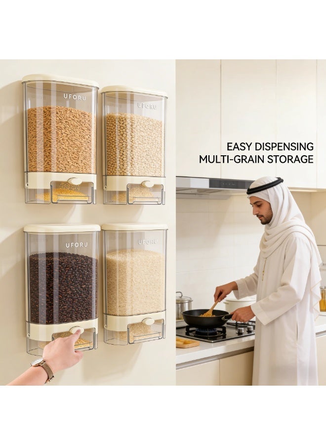 UFORU Wall Mounted Rice Dispenser 1.7L,Cereal Dispenser Airtight Food Storage Container, BPA-Free Moisture Proof Grain Bin for Kitchen, One-Click Output Cereal Organizer for Rice, Flour, Dates Coffee beans - Image 3