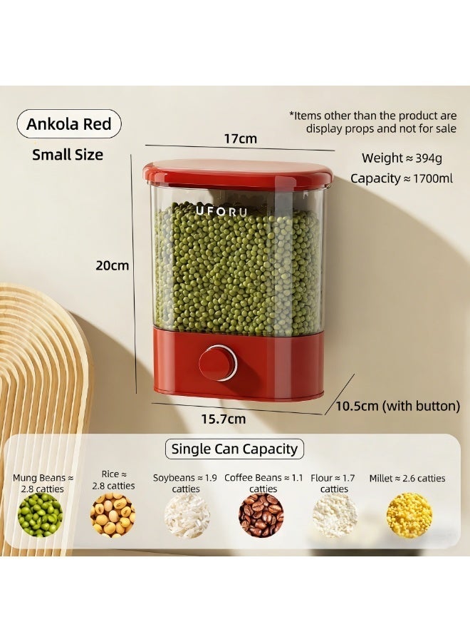 UFORU Wall Mounted Rice Dispenser 1.7L,Cereal Dispenser Airtight Food Storage Container, BPA-Free Moisture Proof Grain Bin for Kitchen, One-Click Output Cereal Organizer for Rice, Flour, Dates Coffee beans - Image 2