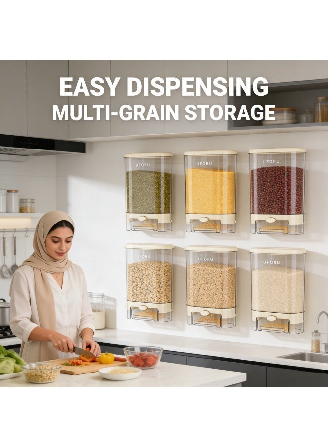 UFORU Wall Mounted Rice Dispenser 1.7L,Cereal Dispenser Airtight Food Storage Container, BPA-Free Moisture Proof Grain Bin for Kitchen, One-Click Output Cereal Organizer for Rice, Flour, Dates Coffee beans - Image 4