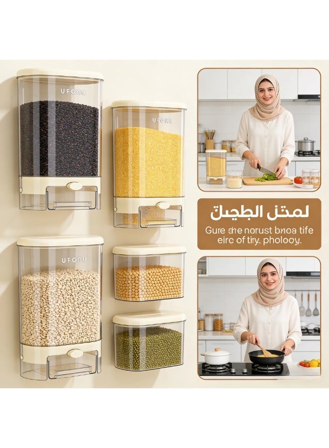 UFORU Wall Mounted Rice Dispenser 1.7L,Cereal Dispenser Airtight Food Storage Container, BPA-Free Moisture Proof Grain Bin for Kitchen, One-Click Output Cereal Organizer for Rice, Flour, Dates Coffee beans - Image 5