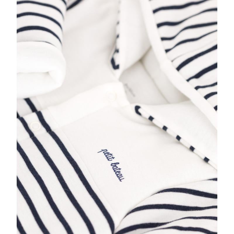 Petit Bateau Babies' Breton-Stripe Padded Playsuit With A Hood And Feet - Image 2