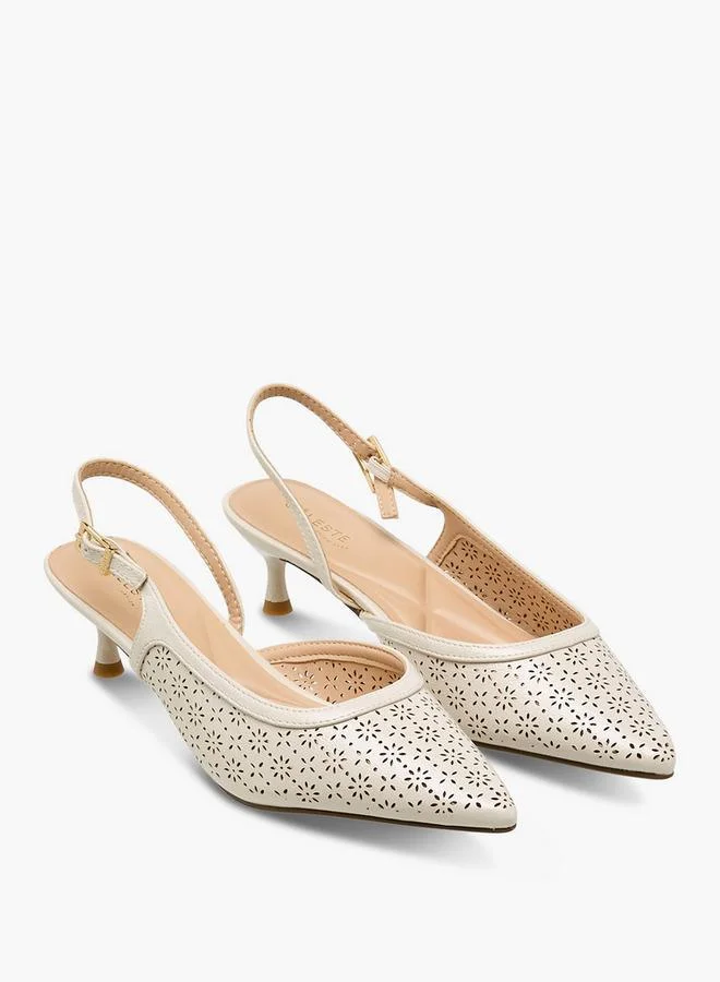 Celeste Women Laser Cut Kitten Heel Mules