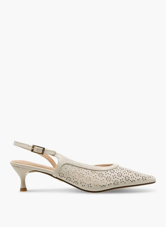 Celeste Women Laser Cut Kitten Heel Mules