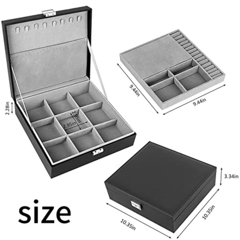 Jewelry Box for Women and Men with PU Leather, 2 Layer Large Jewelry Organizer Storage Case with Lock, for Necklace Bracelets Earrings Rings, Jewelry Organizer Boxes Ideal Gift, Black - Image 5