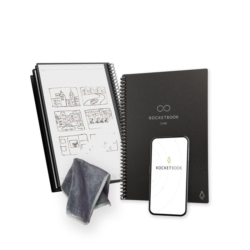 Rocketbook Core Reusable Spiral Notebook Executive Size 15 cm x 224 cm Black Dotted Pages AppConnected Erasable Durable Cover Ideal for School Work and Creative Projects - Image 2