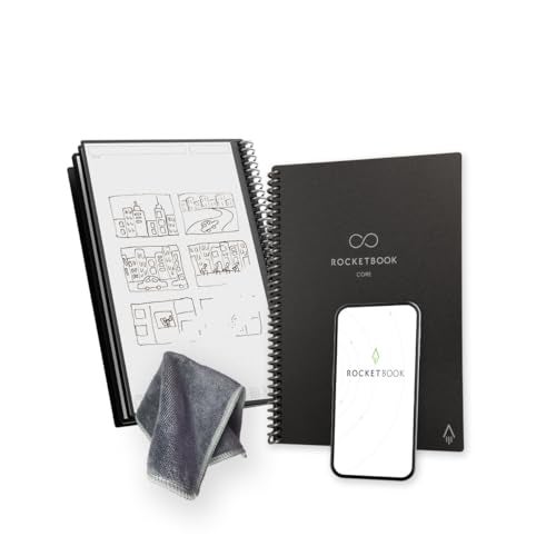 Rocketbook Core Reusable Spiral Notebook Executive Size 15 cm x 224 cm Black Dotted Pages AppConnected Erasable Durable Cover Ideal for School Work and Creative Projects - Image 1
