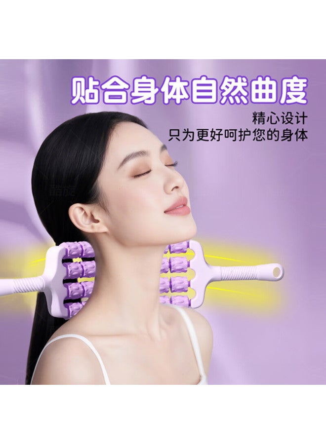 Duweike Children's Massage Stick Flexible Wolf Tooth Roller Fascia Muscle Relaxation Sensory Integration Training 4 Rows 28 Wheels Purple