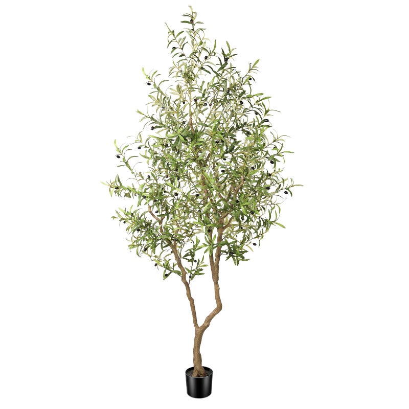 FEELEAD 8ft Faux Olive Tree - Large Realistic Artificial Olive Trees 8 Feet (96") Indoor Fake Plants with Realistic Trunk, Adjustable Branch, Olive Silk Tree with Planter for Home Living Room Decor - Image 1