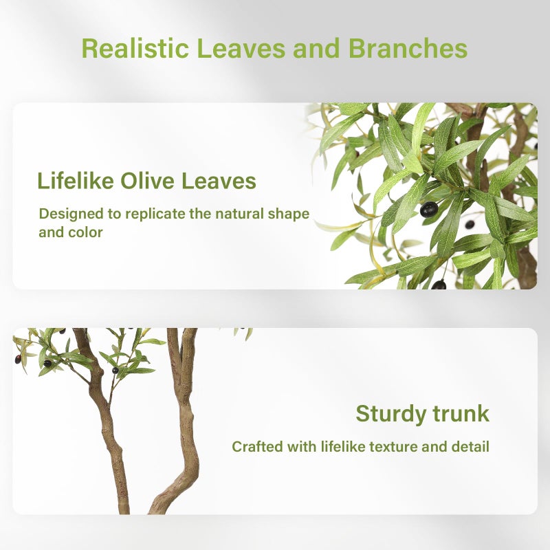 FEELEAD 8ft Faux Olive Tree - Large Realistic Artificial Olive Trees 8 Feet (96") Indoor Fake Plants with Realistic Trunk, Adjustable Branch, Olive Silk Tree with Planter for Home Living Room Decor - Image 3