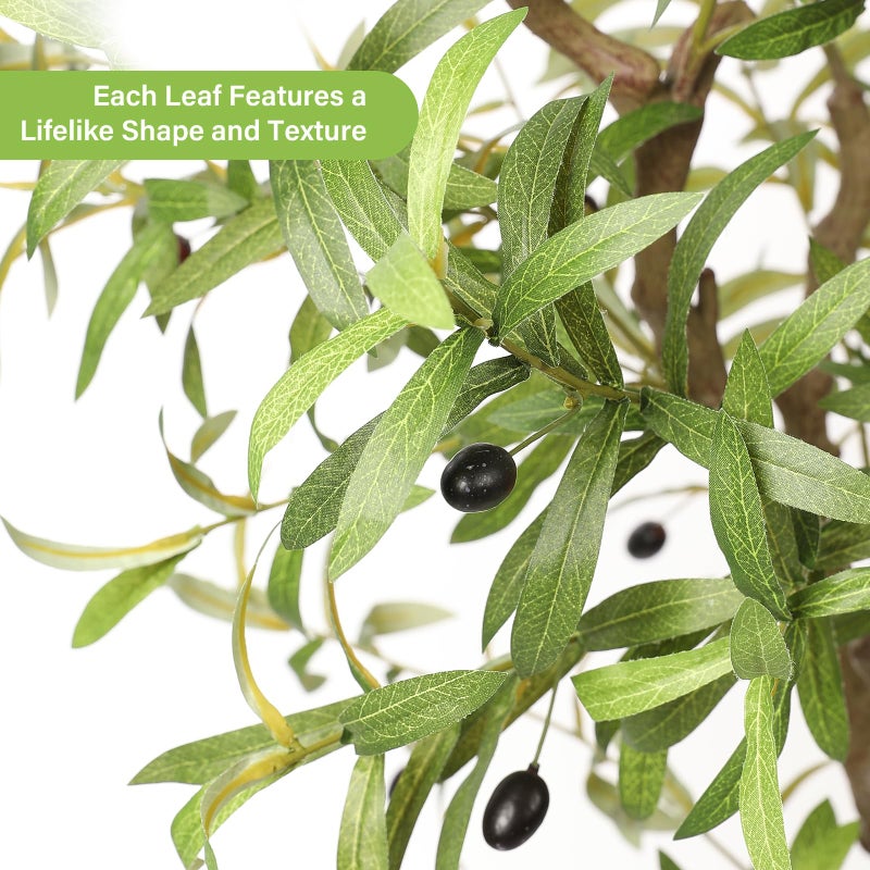 FEELEAD 8ft Faux Olive Tree - Large Realistic Artificial Olive Trees 8 Feet (96") Indoor Fake Plants with Realistic Trunk, Adjustable Branch, Olive Silk Tree with Planter for Home Living Room Decor - Image 2