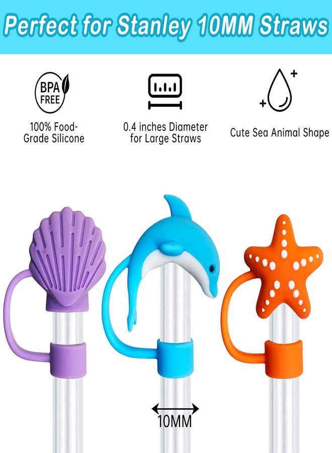 HLUWA 6PCS Straw Cover Cap for Stanley Cup, Silicone Sea Animal Straw Topper for Stanley 30&40 Oz Tumbler with Handle, 10mm 0.4in Dust-Proof Reusable Straws Tips Lids. (Color 4) - Image 2