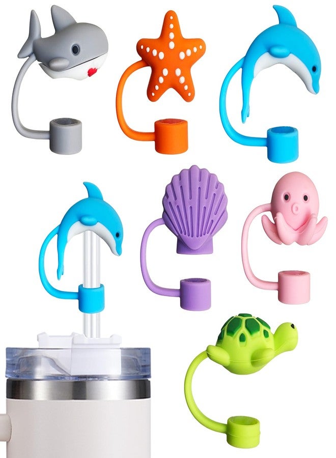HLUWA 6PCS Straw Cover Cap for Stanley Cup, Silicone Sea Animal Straw Topper for Stanley 30&40 Oz Tumbler with Handle, 10mm 0.4in Dust-Proof Reusable Straws Tips Lids. (Color 4) - Image 1