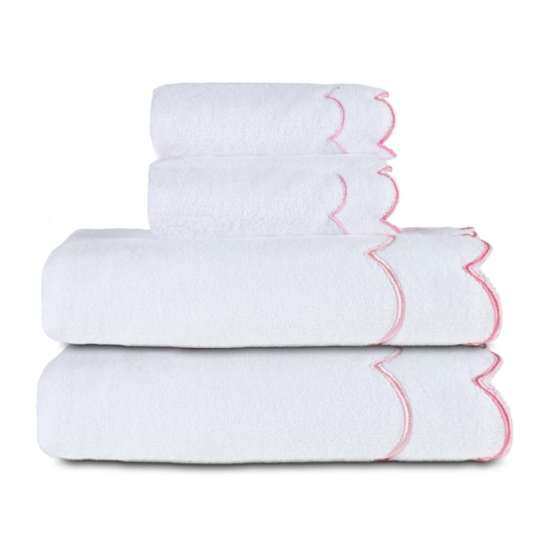 RRBXIA 4 Set 100% Cotton Bath Towels Set 2 Bath Towels 2 Hand Towels Embroidered Decorative Scalloped Towels Soft Cute Towel for Bathroom (Pink) - Image 1