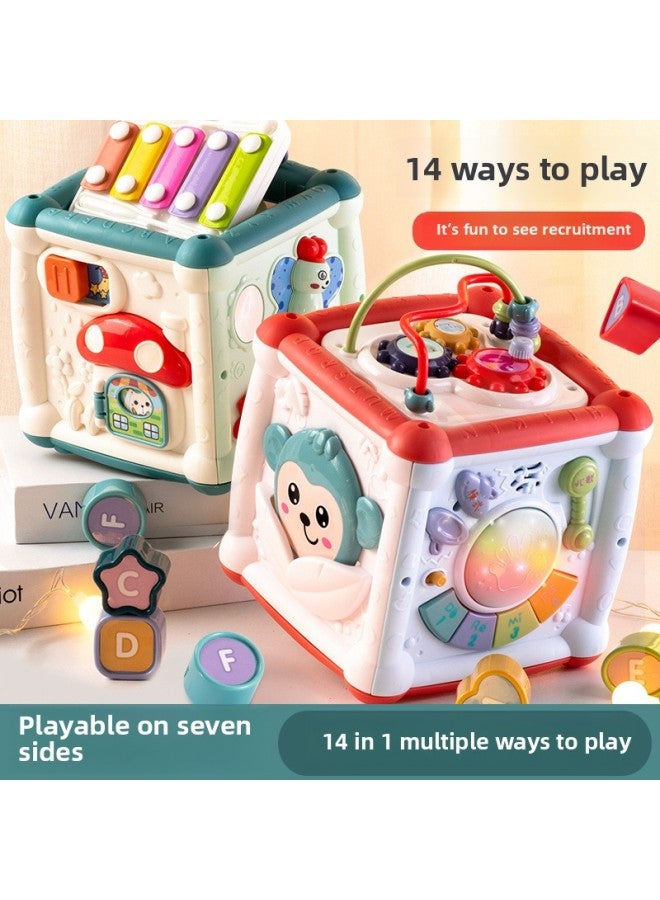 One Piece Baby Toy Handbeat Drum Children's Beat Drum Hexahedron Educational Baby Early Education Music Six-sided Box-Specifications:Six-sided House 【14 In 1 + Ocean Sucker Rattle 3-piece Set - Image 2