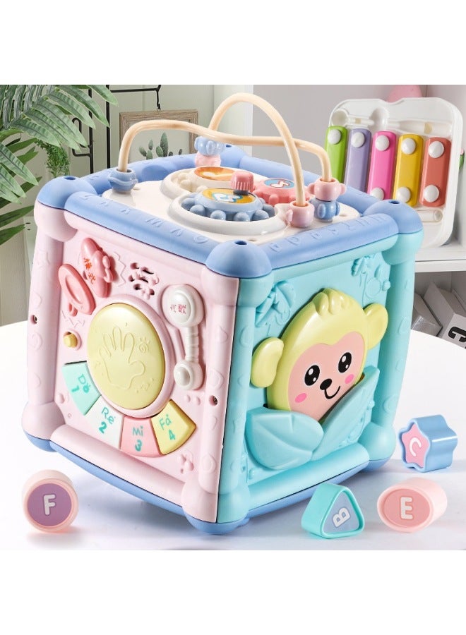 One Piece Baby Toy Handbeat Drum Children's Beat Drum Hexahedron Educational Baby Early Education Music Six-sided Box-Specifications:Six-sided House 【14 In 1 + Ocean Sucker Rattle 3-piece Set - Image 3