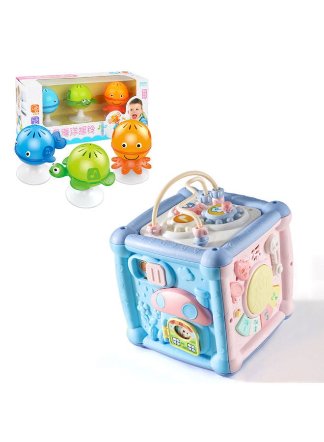 One Piece Baby Toy Handbeat Drum Children's Beat Drum Hexahedron Educational Baby Early Education Music Six-sided Box-Specifications:Six-sided House 【14 In 1 + Ocean Sucker Rattle 3-piece Set - Image 1