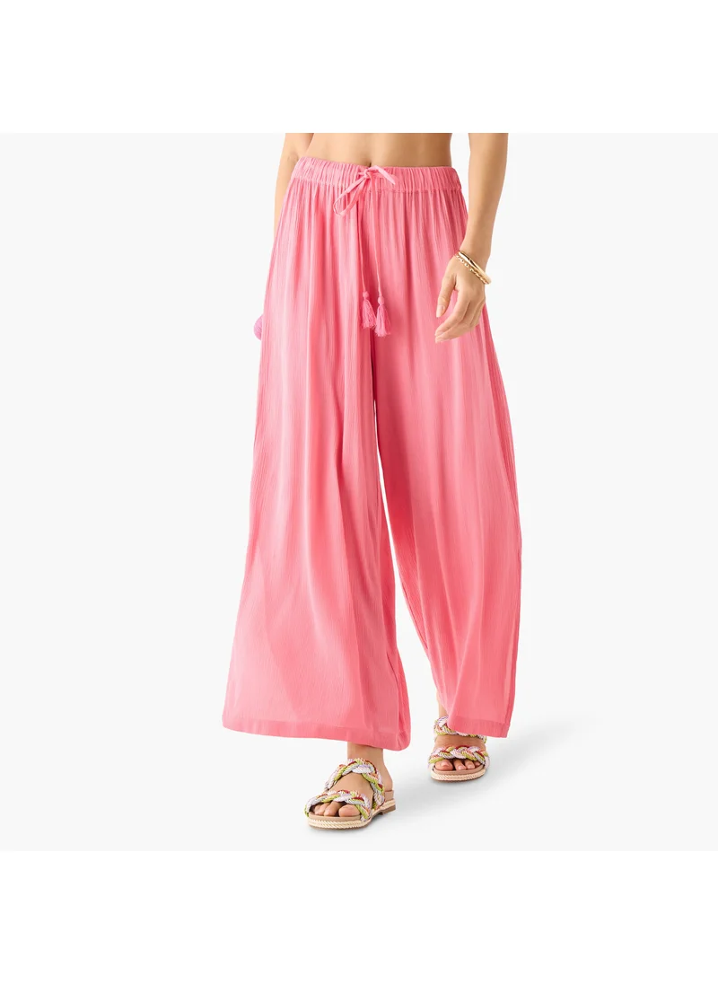 FAV Textured Palazzo Pants with Drawstring Closure