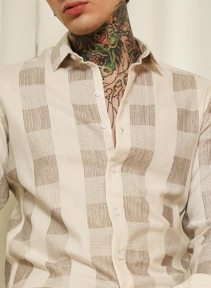CAHOOT  Men's Beige Checkered Cotton Blend Full Sleeve Shirt for Men | Best Price UAE