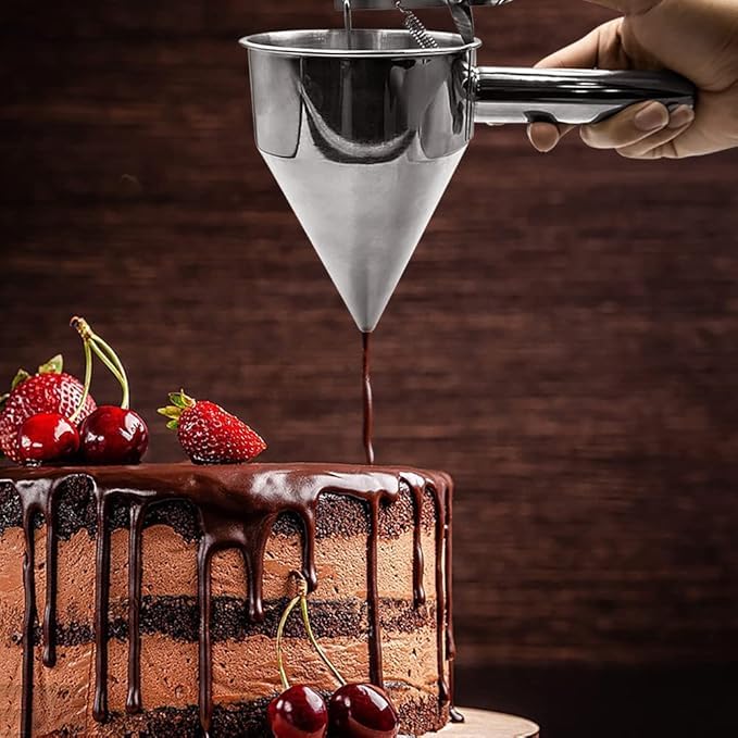 Shrux Shrux Stainless Steel1200ml Capacity Funnel Cake Dispenser With Stand and Detachable HandleBatter Dispenser For CupcakesTakoyakiMuffinWaffleChocolate syrup and Cake Decorative Funnel  - Image 5