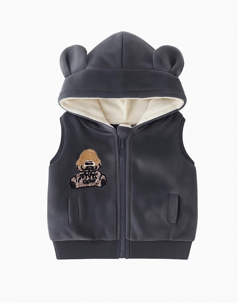Bold N Elegant Cute Cartoon Bear Graphics Winter Warm Sweatshirt Hood Jacket and Jogger Pant 3 Pc Layering Clothing Set for Infant Toddler Kids (Blue, 12 Months-18 Months) - Image 3