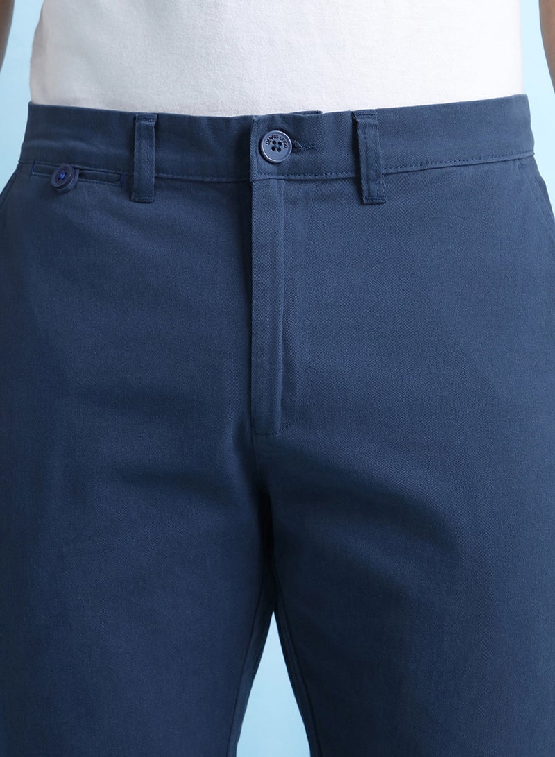 Dennis Lingo Men'S Denim Blue 100% Cotton Solid Pattern Chinos Straight Fit Trouser - Image 5
