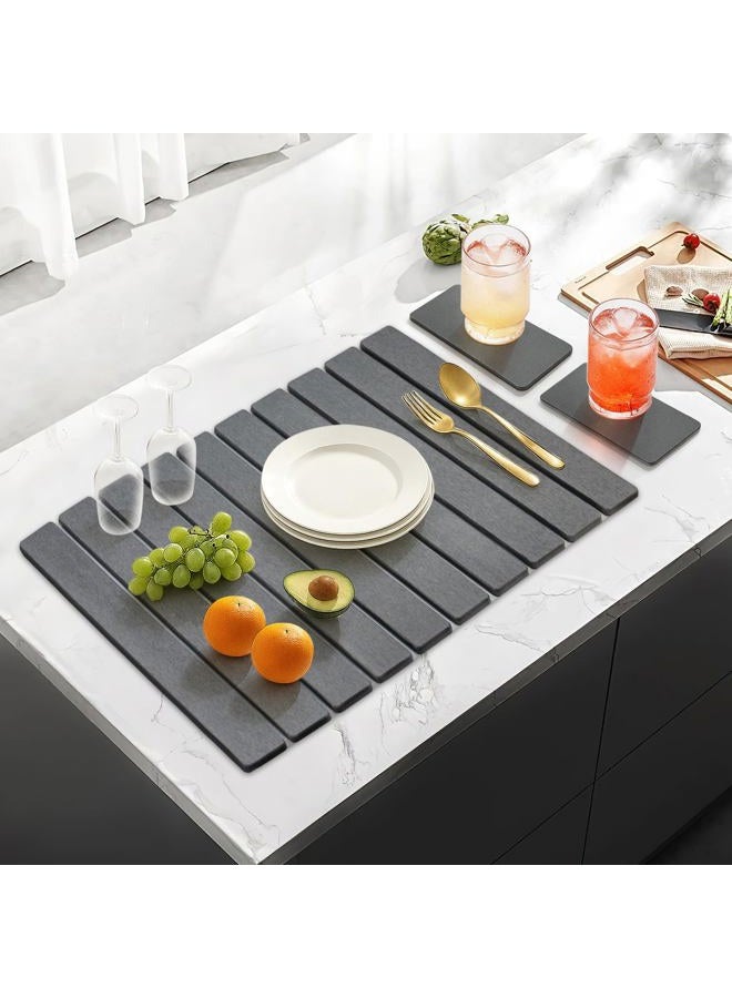 Deceram 3 Pieces Large Stone Drying Mat for Kitchen Counter Diatomaceous Earth Dish Quick Dry Matte Stone Sink Mat for Dish Drying Kitchen Bathroom Trays - Image 2