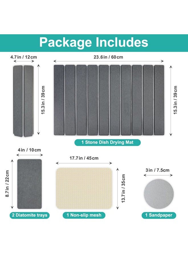 Deceram 3 Pieces Large Stone Drying Mat for Kitchen Counter Diatomaceous Earth Dish Quick Dry Matte Stone Sink Mat for Dish Drying Kitchen Bathroom Trays - Image 3