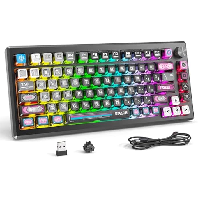 rayihni K732 WIRELESS MECHANICAL KEYBOARD, ANODIZED ALL ALUMINUM ALLOY, CYBER MECHA STYLE GASKET RGB GAMING KEYBOARD WITH PRE-LUBED LINEAR SWITCHES, PC+PBT, 75Ï¼… TRI-MODE HOT SWAP PROGRAMMABLE FOR PC - Image 1