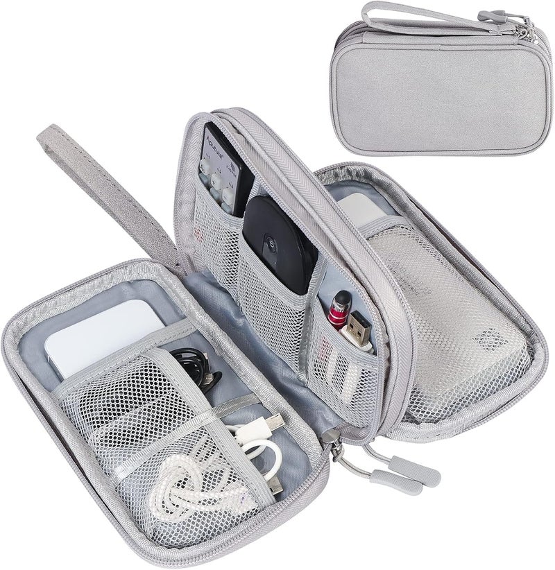 RATAVA Electronics Organizer Travel Case – 2-Layer Waterproof Cable Storage Bag for Cords, Chargers, Phone, USB, Earphones & Accessories – Portable Tech Organizer Pouch 1PC (Grey) - Image 2